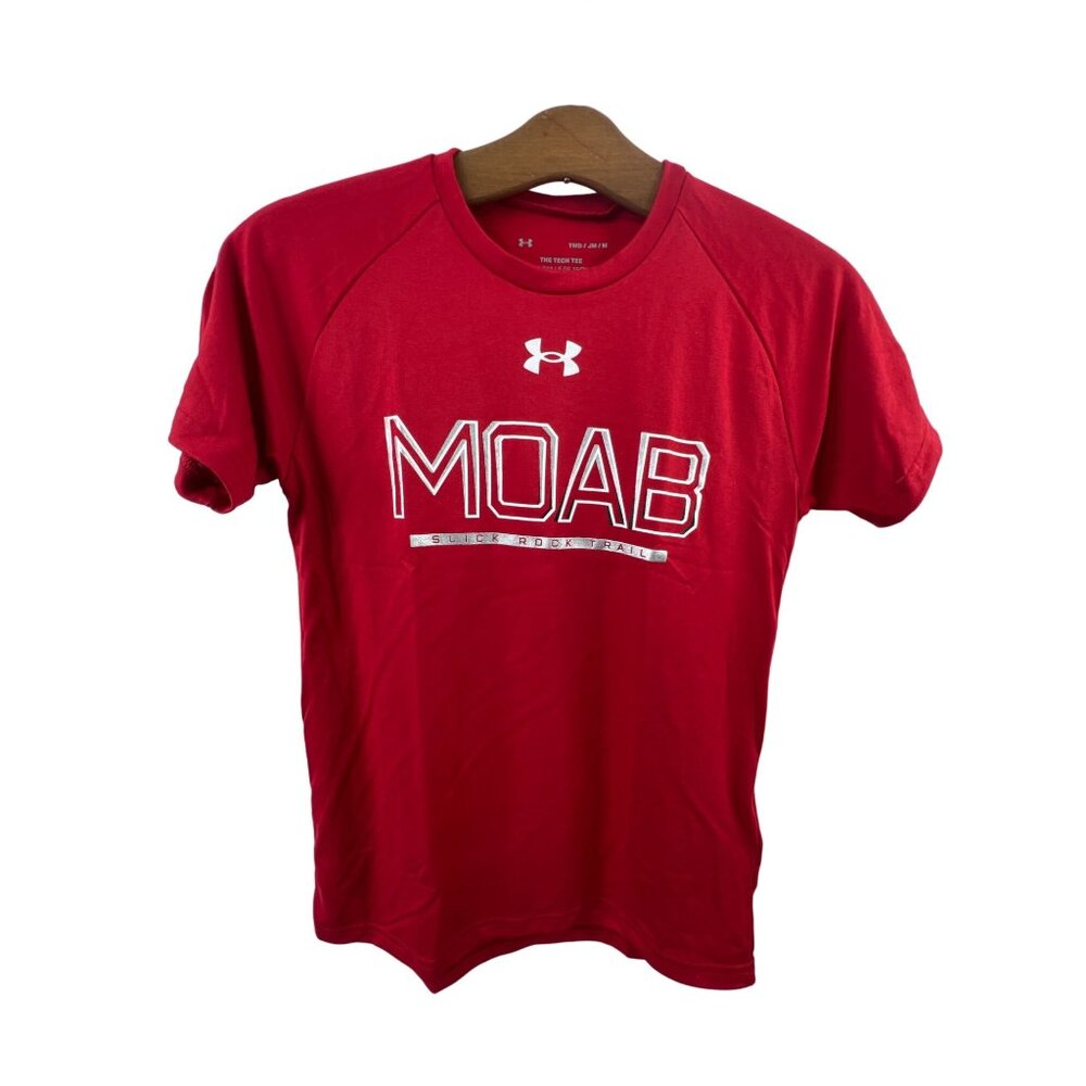 Under Armour MOAB Slick Rock Trail Youth Size Medium Red Graphic Tech Tee